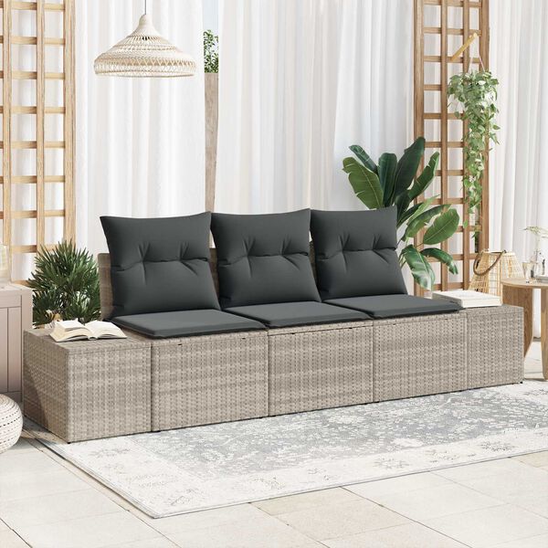 vidaXL Sofa Sæt med pude 3 pcs Lysegrå polyrattan