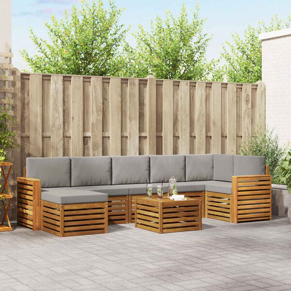 vidaXL Sofas&aelig;t med pude 8 pcs Naturlig og Lys Gr&aring; Massivt Akacietr&aelig;