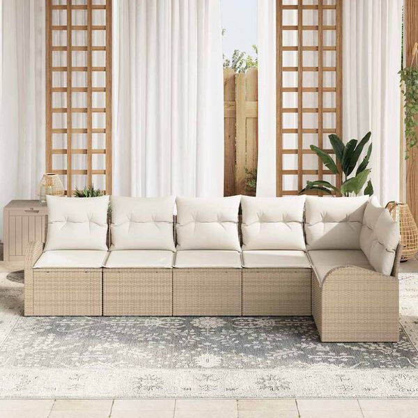 vidaXL Havesofa S&aelig;t med pude 6 pcs Beige Poly rattan