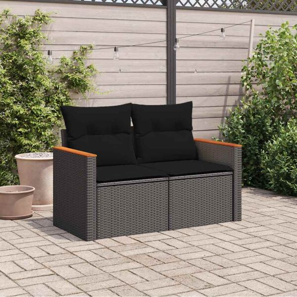 vidaXL havesofa med hynder 2-personers sort polyrattan