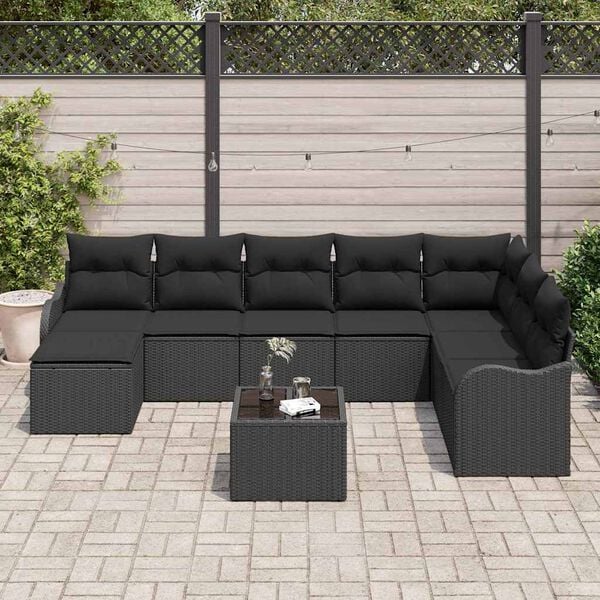 vidaXL Havesofa S&aelig;t med pude 9 pcs Sort Poly rattan