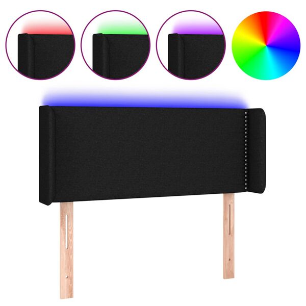 vidaXL sengegavl med LED-lys 103x16x78/88 cm stof sort