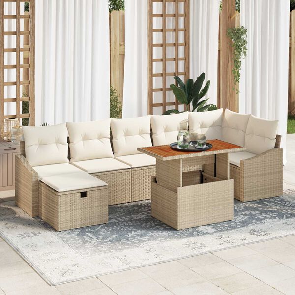 vidaXL Havesofa Sæt med pude med opbevaring 8 pcs Beige Poly rattan
