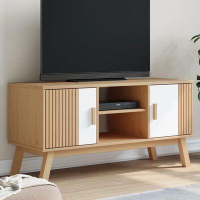 vidaXL tv-bord OLDEN 114x43x57 cm massivt fyrretræ hvid og brun