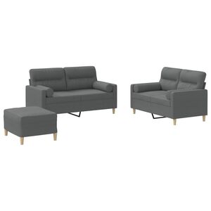 vidaXL sofas&aelig;t 3 dele med puder stof m&oslash;rkegr&aring;