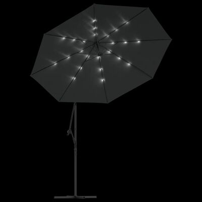 vidaXL hængeparasol med LED-lys og stålstang 300 cm antracitgrå