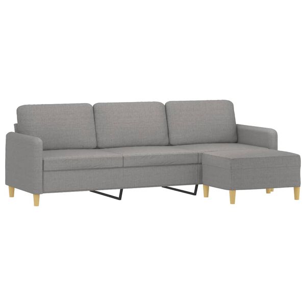 vidaXL 3-personers sofa med fodskammel 210 cm stof Lysegr&aring;