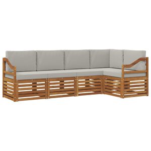vidaXL Sofas&aelig;t med pude 5 pcs Naturlig og Lys Gr&aring; Massivt Akacietr&aelig;