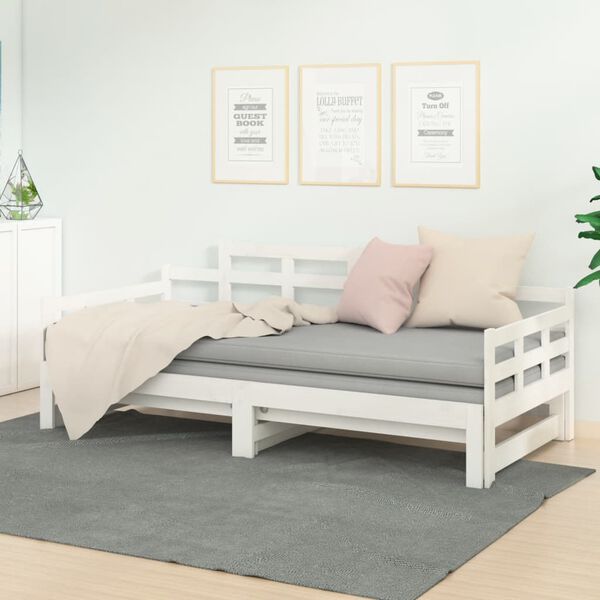 vidaXL daybed med udtræk 2x(90x200) cm massivt fyrretræ hvid
