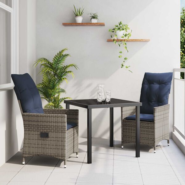 vidaXL Have Spisebordssæt 3 pcs Grå polyrattan