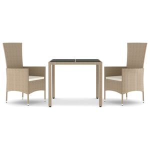 vidaXL spisebordss&aelig;t til haven 3 dele med hynder polyrattan beige