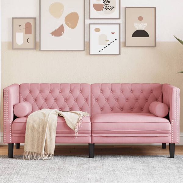 vidaXL 2-personers Chesterfield-sofa med bolsterpuder fl&oslash;jl pink