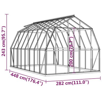 vidaXL drivhus med fundamentramme 12,63 m² aluminium antracitgrå