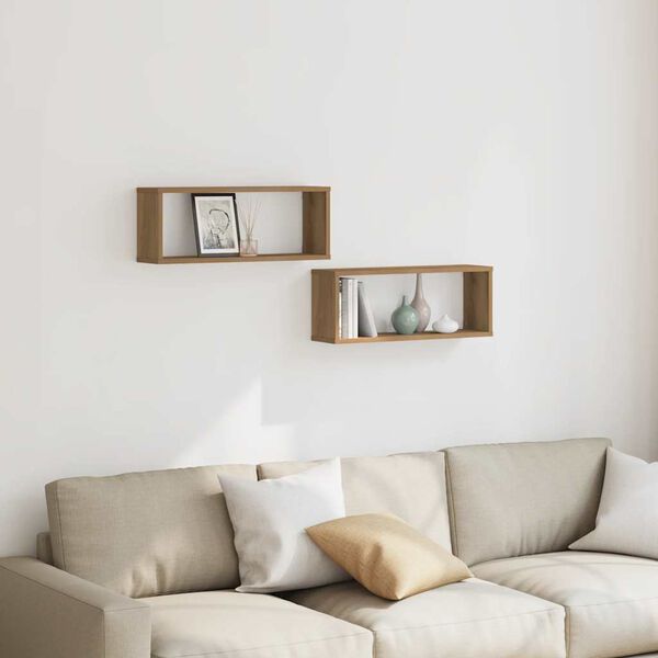 vidaXL væghylder 2 stk. 60x15x30 cm kubeformet konstrueret træ kunsteg