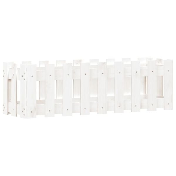 vidaXL h&oslash;jbed med stakitdesign 100x30x30 cm massivt fyrretr&aelig; hvid