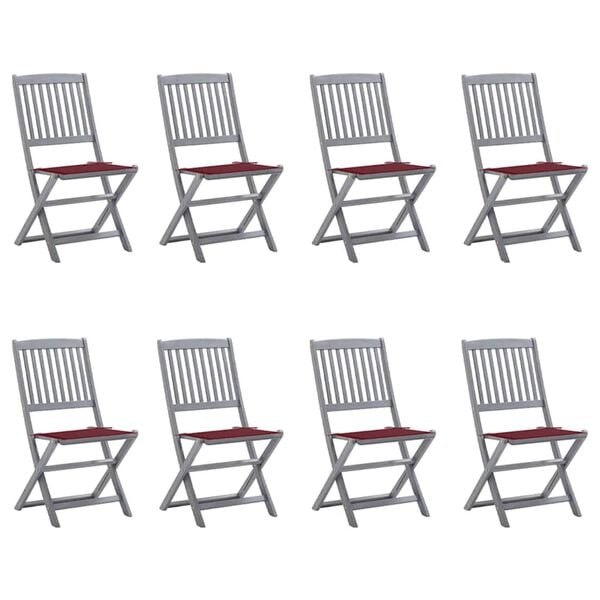 vidaXL foldbare havestole 8 stk. med hynder massivt akacietr&aelig;