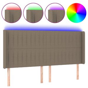vidaXL sengegavl med LED-lys 203x16x118/128 cm stof gr&aring;brun