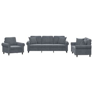 vidaXL sofas&aelig;t 3 dele med puder velour m&oslash;rkegr&aring;