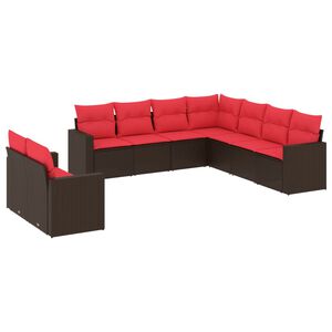 vidaXL sofas&aelig;t til haven 9 dele med hynder polyrattan brun