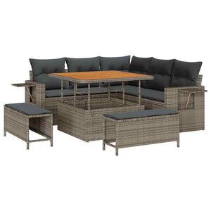 vidaXL Havesofa S&aelig;t 9 stk. 8-Antal s&aelig;der Gr&aring; polyrattan