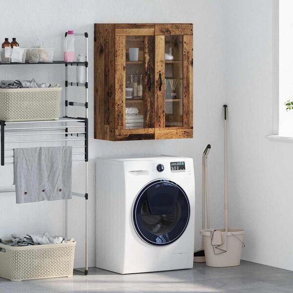 vidaXL V&aelig;gskab Gammelt tr&aelig; 69,5 x 34 x 90 cm Ingeni&oslash;rtr&aelig; og glas