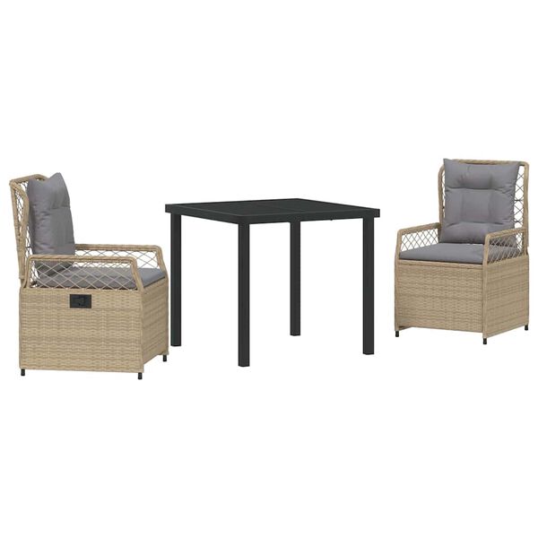 vidaXL Have Spisebordss&aelig;t 3 pcs Beige og lys gr&aring; polyrattan