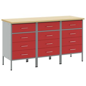 vidaXL Arbejdsskab med skuffe 3 stk. R&oslash;d og Gr&aring; 150 x 55 x 85 cm