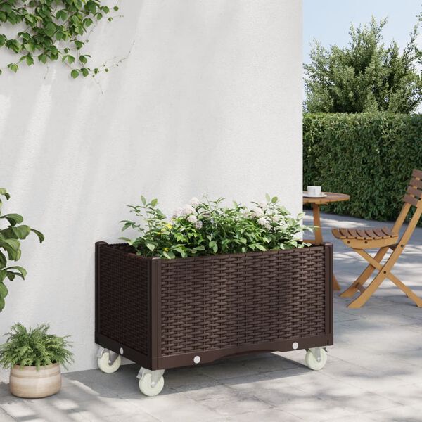 vidaXL plantekasse med hjul 80x50x54 cm PP brun
