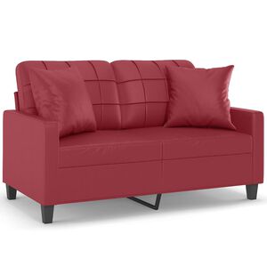 vidaXL 2-personers sofa med pyntepuder 120 cm kunstl&aelig;der vinr&oslash;d