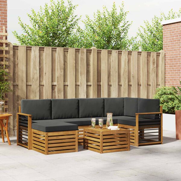 vidaXL Sofas&aelig;t med pude 7 pcs Naturlig og Antracit Massivt Akacietr&aelig;