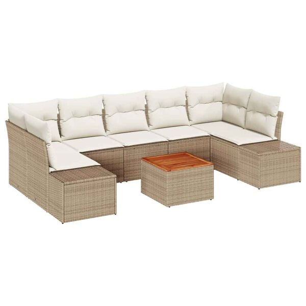 vidaXL Havesofa S&aelig;t med pude 8 pcs Beige polyrattan