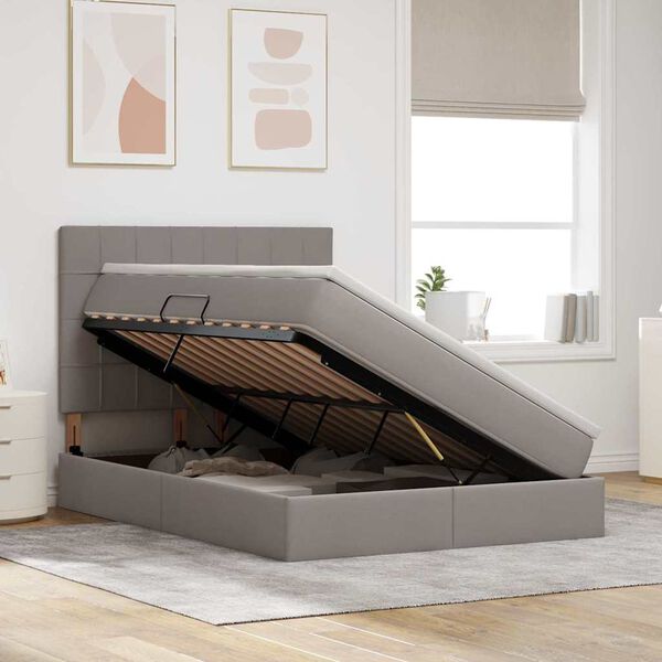 vidaXL Seng med opbevaring og madras Gr&aring;brun 140 x 200 cm Polyester