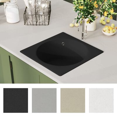 vidaXL køkkenvask med overløbshul granit sort