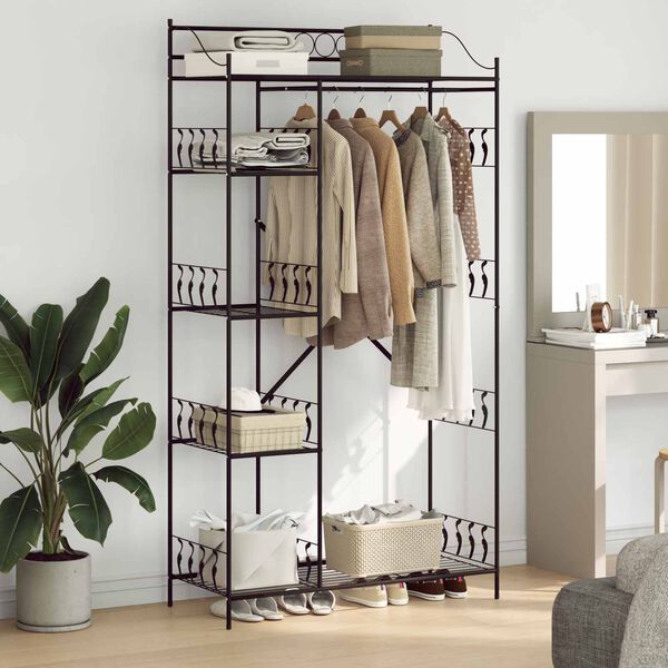 vidaXL &Aring;ben Garderobe med hylde Sort 101 x 43 x 188 cm St&aring;l