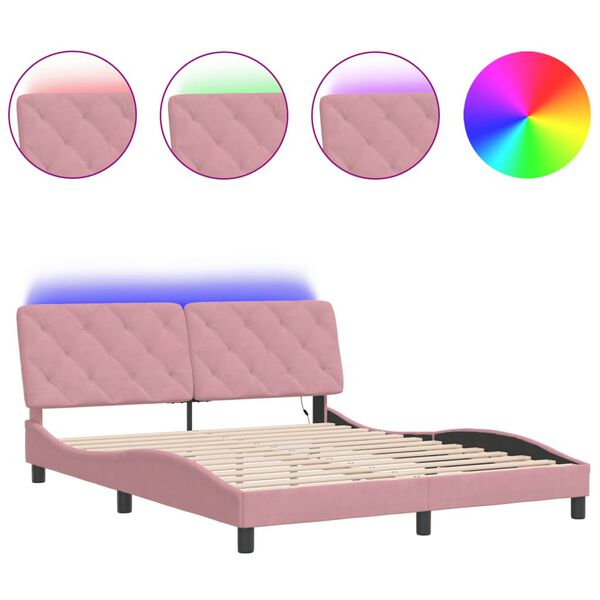 vidaXL sengeramme med LED uden madras 160x200 cm velour pink