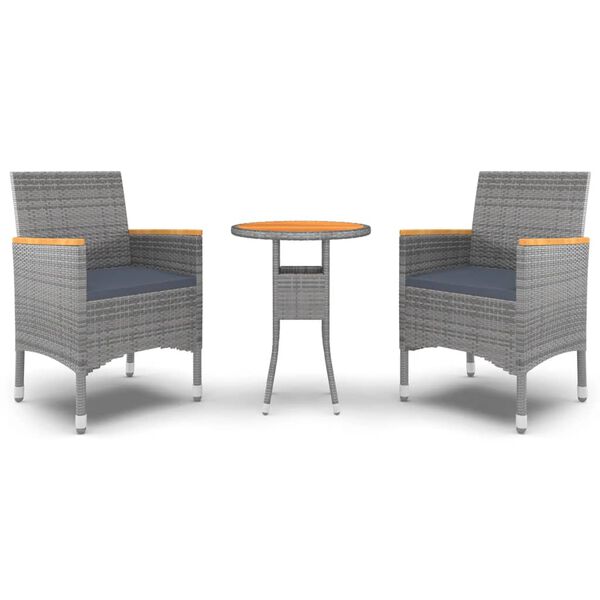vidaXL spisebordssæt til haven 3 dele polyrattan grå