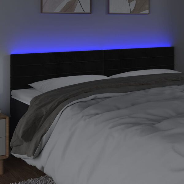 vidaXL sengegavl med LED-lys 200x5x78/88 cm velour sort