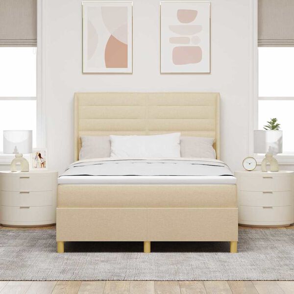 vidaXL Box spring seng med madras Creme 140 x 190 cm Stof