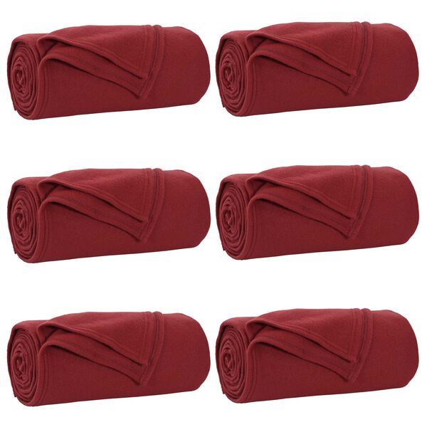 vidaXL Kastet&aelig;pper 6 pcs Bordeaux R&oslash;d 200 x 150 cm Fleece