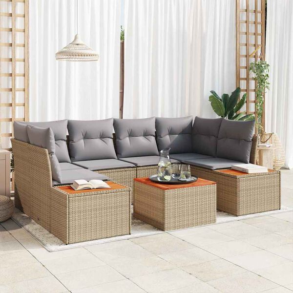 vidaXL Havesofa S&aelig;t med pude 7 pcs Beige Poly rattan
