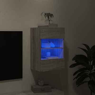 vidaXL væghængt tv-bord m. LED-lys 40x30x60,5 cm grå sonoma-eg
