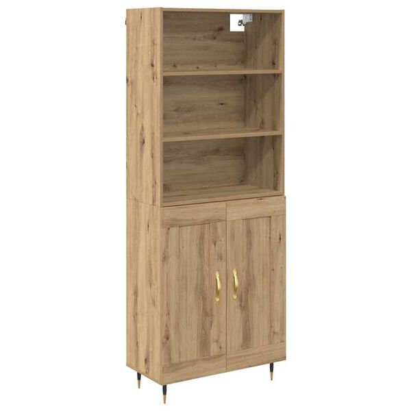 vidaXL Highboard Artisan Egetr&aelig; 69,5 x 34 x 180 cm Konstrueret tr&aelig;