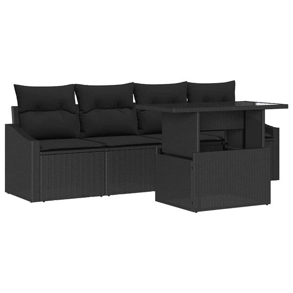 vidaXL Havesofa S&aelig;t med pude 5 pcs Sort polyrattan