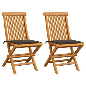 vidaXL havestole med gr&aring;brune hynder 2 stk. massivt teaktr&aelig;