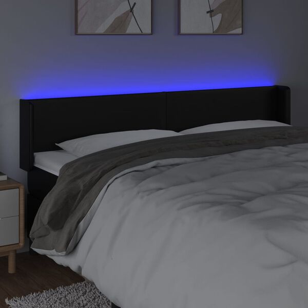vidaXL sengegavl med LED-lys 163x16x78/88 cm kunstlæder sort