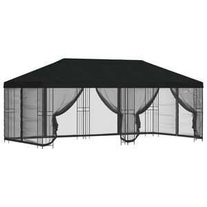 vidaXL Pavillon med sidetapper 6 x 3 m Sort Polyester og St&aring;l 190 gsm