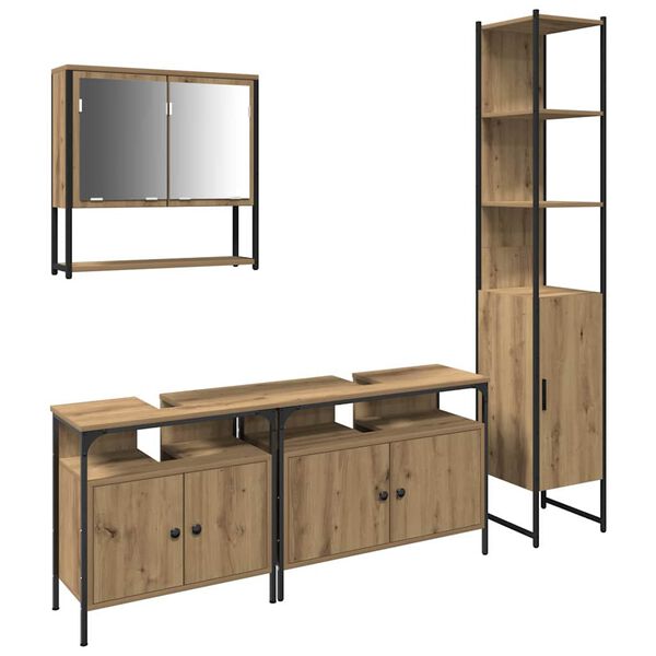 vidaXL Badev&aelig;relsesm&oslash;bel s&aelig;t med d&oslash;r 4 pcs artisan eg Konstrueret tr&aelig;