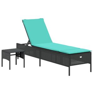 vidaXL liggestol med bord og hynde sort polyrattan
