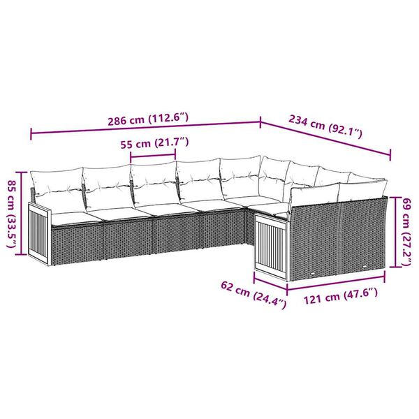 vidaXL sofas&aelig;t til haven 9 dele med hynder polyrattan sort