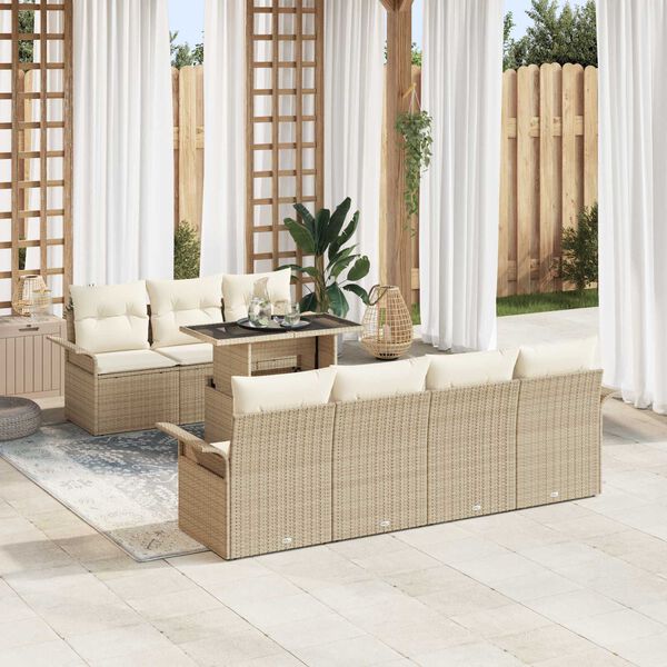 vidaXL Havesofa S&aelig;t med pude 8 pcs Beige polyrattan
